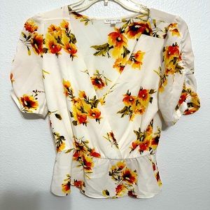 Socialite ruffle sleeve tank with flower pattern